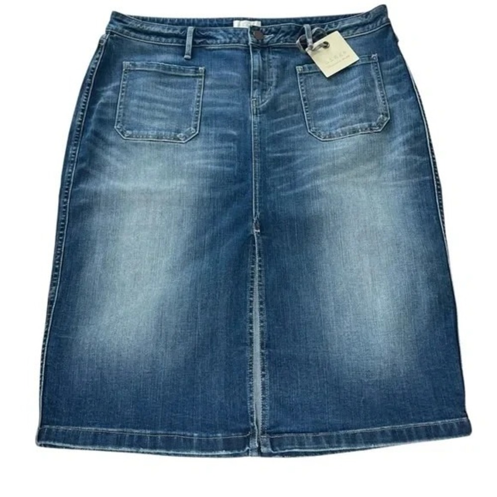 Hinge Denim Skirt XL Front Pockets Knee‎ Length Blue Jean Casual Boho Chic NWT